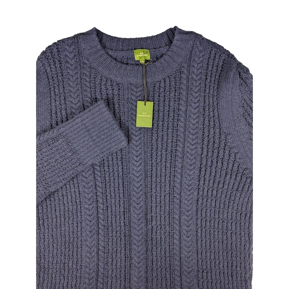 NWT $375 SID‎ MASHBURN Navy Cable Knit 100% Pure New Wool Guernsey Sweater XL